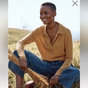 Garnet Hill Essential Cashmere Sweater Polo - Size Medium, Color Dijon